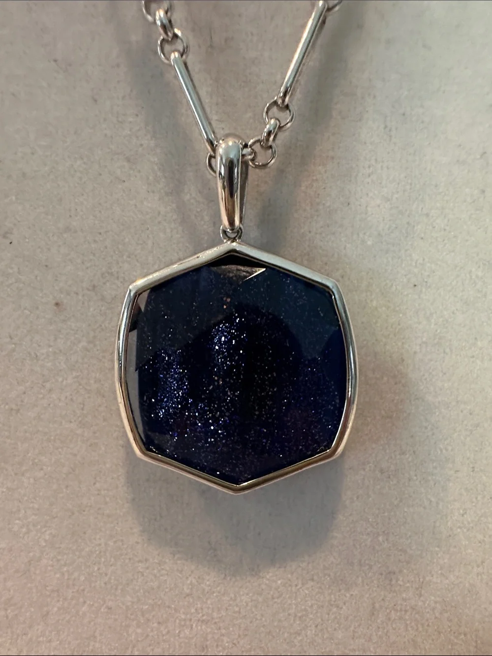 Kendra Scott Silver Layered Necklace with Sparkle Blue Pendant